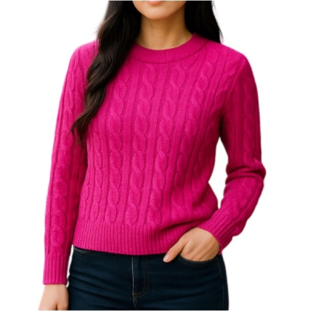 Shein Fuchsia Pink Cable Knit Sweater Crewneck Long Sleeve Size L 8/10